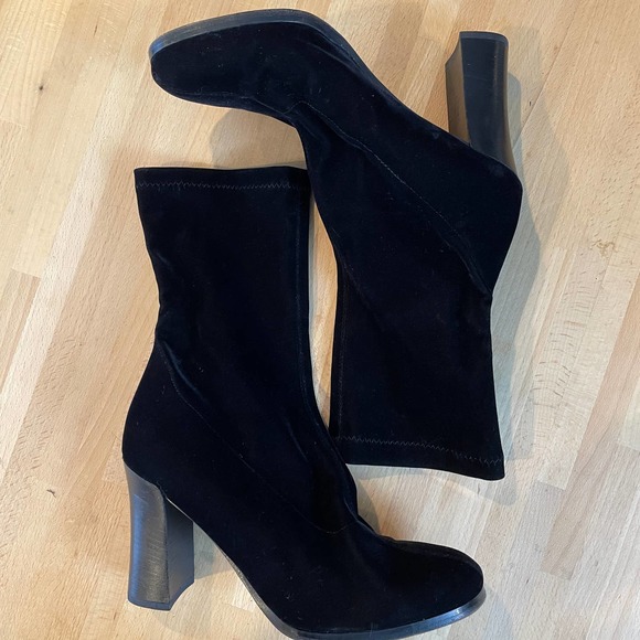 BCBG Velvet Stretch Stack-Heel Boots - Picture 1 of 8